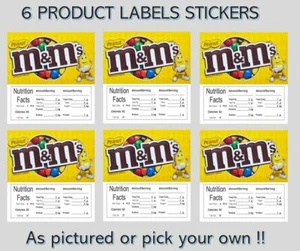 6 Vinyl 2.5 x 2.5 Vending Labels Stickers with NUTRITION M&M Peanut - Picture 1 of 1