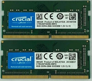 Portátil Crucial 16 GB (8 GB x 2) DDR4 2666 (PC4-21300) SODIMM CT2K8G4SFS8266 - Imagen 1 de 1