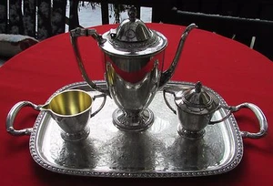 1928 Lakewood Ramona Patt 4 Pc Tea or Coffee Set By Oneida Carlton Silver Plate - Picture 1 of 12