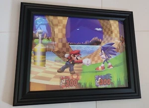Super Smash Bros Brawl Pin-up #1 FRAMED Mario v Sonic the Hedgehog Nintendo Wii - Picture 1 of 2