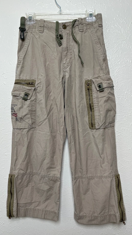 Abercrombie & Fitch Pants Youth L 28x25 Beige Cargo Drawstring MAB-1602 - Image 1 of 4