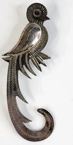 Vintage Sterling Silver Bird Hand Etched Brooch Pin marked 900 - Picture 1 of 4