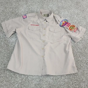 Boy Scouts Of America Uniform Shirt Ladies XL Beige SS 100% Polyester Vented - Picture 1 of 4