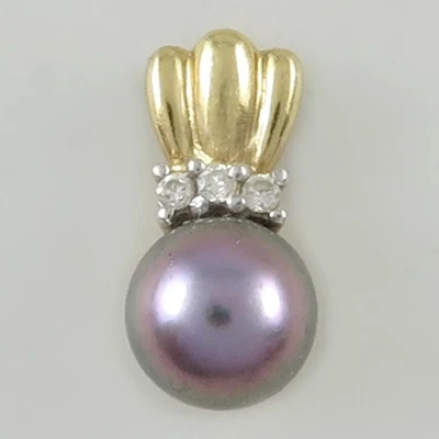 14K Yellow Gold Diamond and Black Pearl Pendant - Image 1 of 4