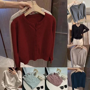 Womens Knit Pullover Relaxed Fit Short Sweatshirt in Cozy Thin Fleece Fabric - Picture 1 of 23