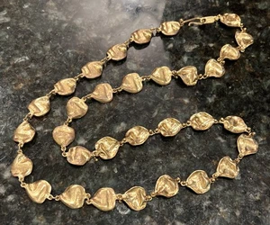 Vtg Anne Dick Beautiful Brutalist Bronze Necklace Gold Gilded Tone Color 30” - Picture 1 of 8