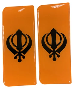 2x Black Khanda Orange Background Gel Domed Number Plate Decals - Picture 1 of 1