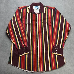 Wrangler Pearl Snap Shirt Mens XLT Tall Striped Brushpopper Cowboy Western Retro - Picture 1 of 12