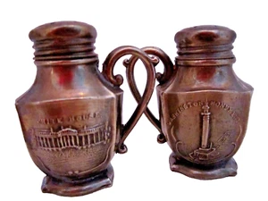 vintage silverplate salt & pepper shakers. White House & Washington monument. 2" - Picture 1 of 4