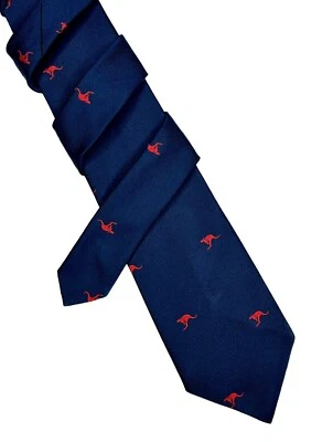Corbata vintage Park Lane para hombre 100 % seda azul marino con canguros rojos Foto 1 de 4