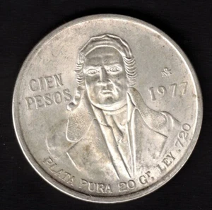 MONEDA 100 PESOS MEXICO 1977 JOSE MORELOS - PLATA PURA 20 gr. - Imagen 1 de 2