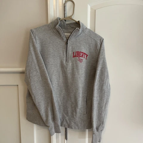 Liberty University Flames 3/4 Zip Sweatshirt Small Gray Long Sleeve w/ Pockets Cover