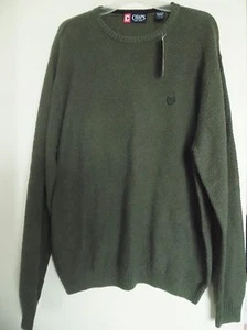 Men's NWT CHAPS Sweater Olive Green  CREW NECK SWEATER 100% Cotton Sz L - Picture 1 of 3