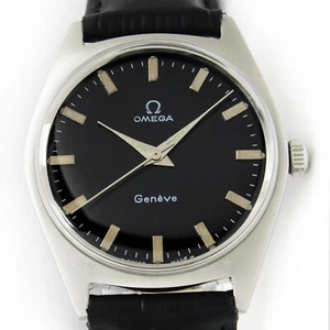 Vintage Omega Geneve Winding Black Dial Men 34mm Steel Serviced Watch 1969s - Picture 1 of 17