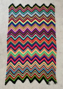 Afghan Throw Blanket Wave Tooth Edge Zig Zag 75 X 45 - Picture 1 of 15