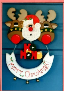 Santa & Friends Christmas Door Greeter Painted Wood Pattern Cottage Country - Picture 1 of 3