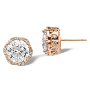 10K Solid Rose Gold CZ Stud Earrings - Picture 1 of 3