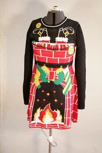 Funny Ugly Christmas Sweater Dress Women’s Red and Black Knit Cute LIGHT UP - Picture 1 of 10