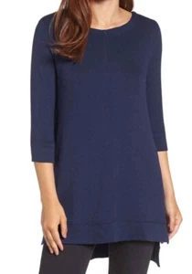 Caslon Three Quarter Sleeve Side Slit Tunic Top Knit Navy Womens size Small New - Picture 1 of 11