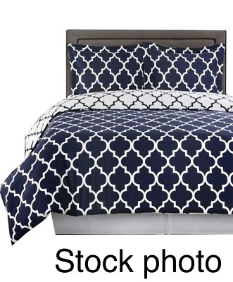 Navy and White Meridian King Duvet Cover Button Closure - Image 1 of 4