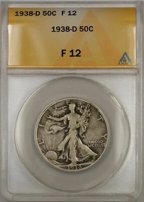 1938-D Walking Liberty Half Dollar Coin 50C ANACS F 12 B - Image 1 of 2