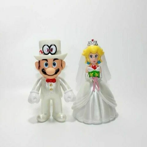 2PCS Super Mario Odyssey Wedding Mario Princess Peach Action Figure Toy Doll Set Cover