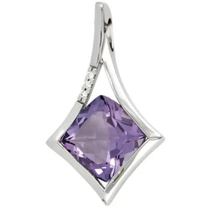 Colgante De Joyería Con Amatista Y 3 Diamantes, Oro Blanco 585, Para Damas - Imagen 1 de 4