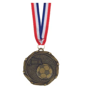 Football Ball & Goal Medals AM908G with Ribbon - FREE Engraving - Free P+P - Picture 1 of 5