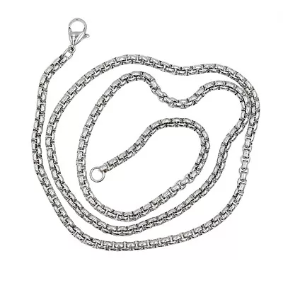 2/2.5/3/4/5mm 16-30" SMOOTH  BOX ROPE SILVER STAINLESS STEEL CHAIN NECKLACE - Image 1 of 4