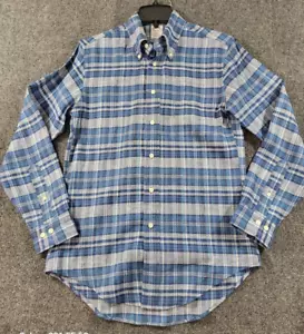 Brooks Brothers Regent Fit Shirt Mens S Blue/Wh Plaid Irish Linen Button Down - Picture 1 of 11