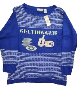 Isabella's Closet Women's Gelt Digger Ugly Hannukkah Sweater Dreidel Size: L NWT - Picture 1 of 3