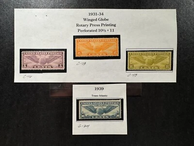 1931-34 US Airmails Mail Winged Globe C16, 17, 19, C24 Rotary Press MNH/ MH (L) - Image 1 of 4