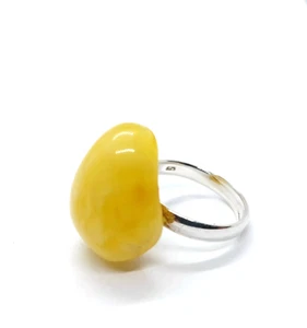 White Natural Amber Ring Silver 925 Adjustable Solid Gemstone Ring - Picture 1 of 8