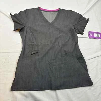 Med Couture 女式磨砂上衣灰色 V 领短袖口袋超小号 XS — 第 1/4 张图片