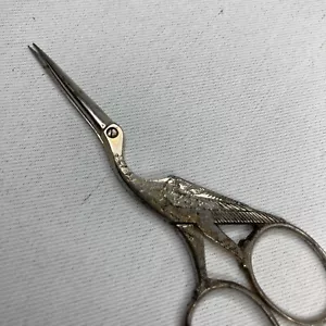 Solid Brass Embrodiery Scissors Shape of a Stork Vintage - Picture 1 of 4