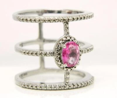Women's Pink Quartz Crystal Jeweled 316L Stainless Steel Ring Tall Size 8.5 - Image 1 of 4