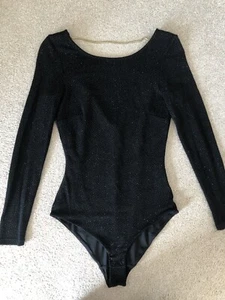 H&M By Night Women's Long Sleeve Sparkle Glitter Top Bodysuit Size 6 Black New - Picture 1 of 12