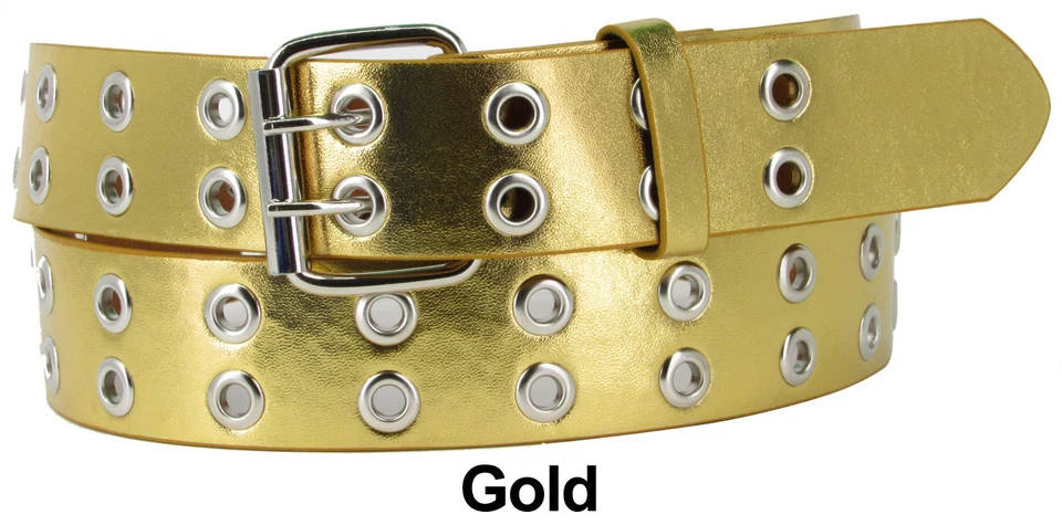 Men Women Unisex 1, 2 Holes Row Grommet Bonded Leather Belt Removable Buckle - Image 1 of 1