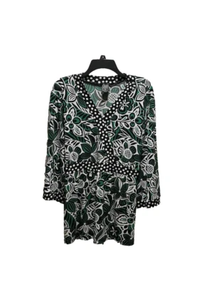 Туника топ женская Suzie in the City 2X зеленая черная большая с цветочным рисунком длинные рукава с колокольчиком - Изображение 1 из 4