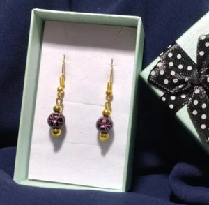Small Black, Fuschia Pink And Gold Color Earrings A0181 Free Box - Picture 1 of 6