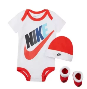 Nike Baby 3pc Set LN0313-R4Y Blue Red Sz: 0-6 Months Bodysuit Booties Hat - Picture 1 of 4