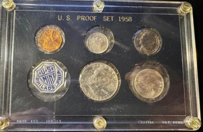 1958 Proof Set Silver Coins US Mint Coin Lot Original Celllophane - Image 1 of 2
