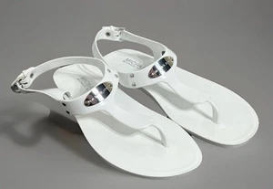 Michael Kors MK modische Damen-Sandalen Knöchelriemen MK-Plate Gummi weiß Größe 7 - Bild 1 von 2