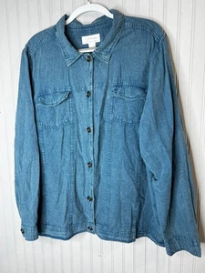 Chaqueta CJ Banks Mujer 2X Azul Denim Mezcla de Lino Botón Frontal Bolsillos Cómodos - Imagen 1 de 14