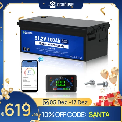 DC HOUSE 48V 100Ah Bluetooth LiFePO4 Akku Golf Cart Batterie für Golf Cart BMS Zyklen