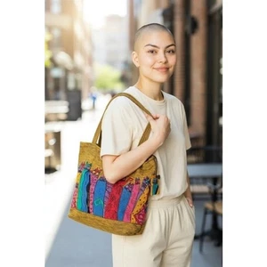 Laurel Burch Damen Katze Schultertasche mehrfarbig Kunst Beuteltasche Reißverschluss oben Canvas Medium - Bild 1 von 8