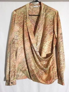 Liz Claiborne Woman-Yellow Green Peach Black Long Sleeve Crossover Blouse Top-1X - Picture 1 of 8