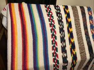 Vintage XXL Multi Color Blanket Crochet Afghan 82x 54 - Picture 1 of 5