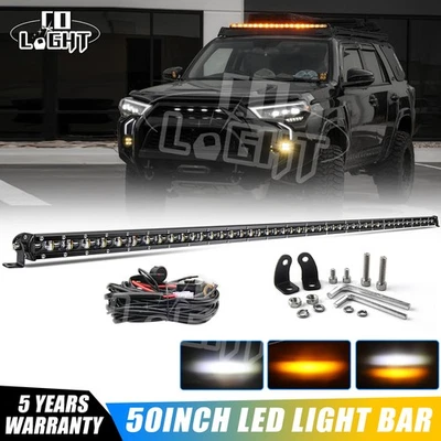 Roof 50inch LED Work Light Bar Amber White Strobe Single Row Offroad Driving 4WD - Image 1 of 4