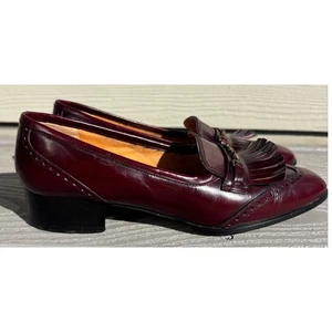 Etienne Aigner Burgundy Leather Fringe Tassel Loafers Dress Shoes - Size 7.5M - Picture 1 of 11